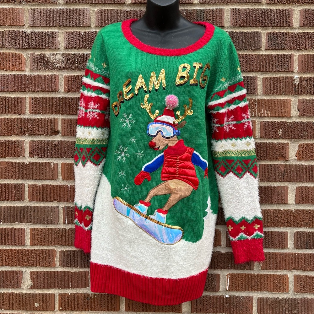 It's Our Time Dream Big Rudolph Ugly Christmas Sweater Size XL